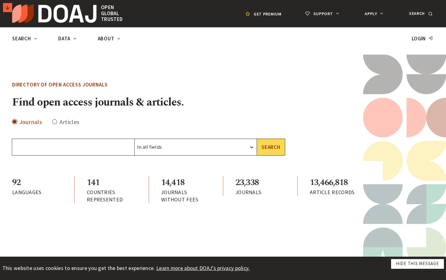Directory of Open Access Journals 页面快照